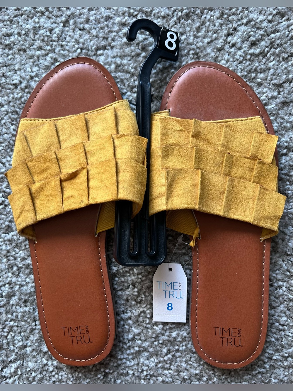 Time and Tru Yellow Woven Slide Sandals